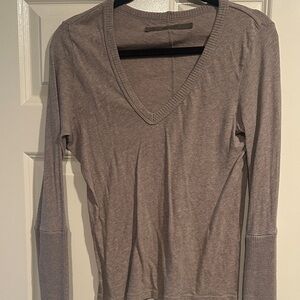 Enzo Costa Cashmere V-Neck Ribbed Long Sleeve Top Medium